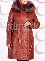 Кожаное пальто с мехом чернобурки