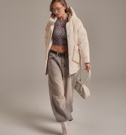 Удлиненный кожаный пуховик DONG MING