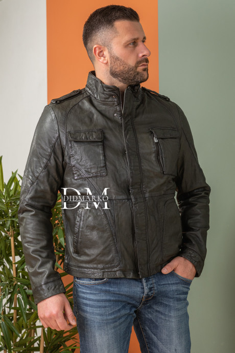 Купить Мужская кожаная куртка в стиле милитари в Москве и Санкт-Петербурге