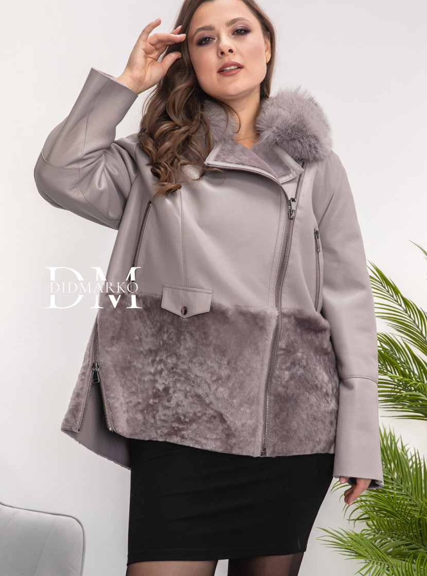 Женская дубленка серого цвета SALE 