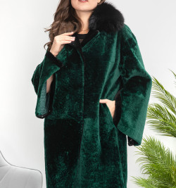 Элегантная меховая дубленка изумрудного цвета - SALE