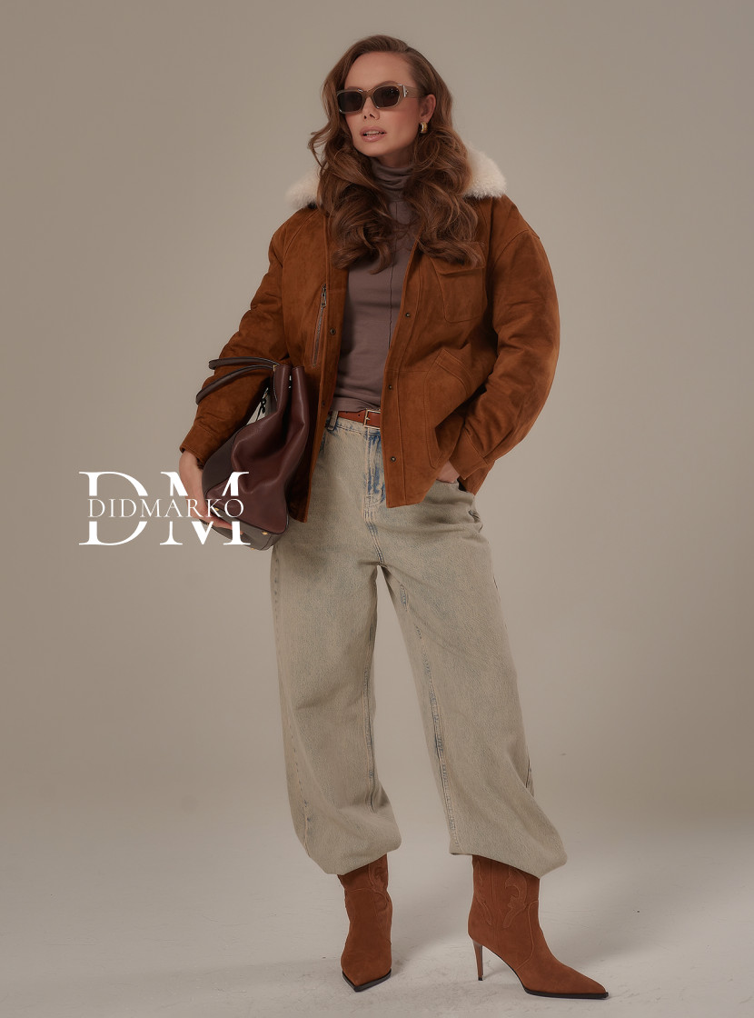 Пуховик из натуральной замши, еврозима