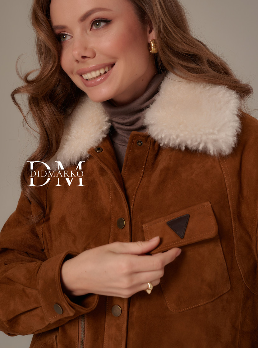 Пуховик из натуральной замши, еврозима