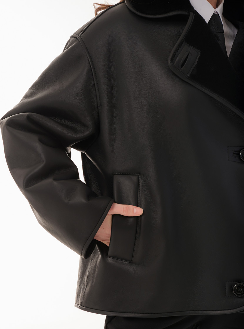 Дубленка «Черный бархат» из натуральной овчины