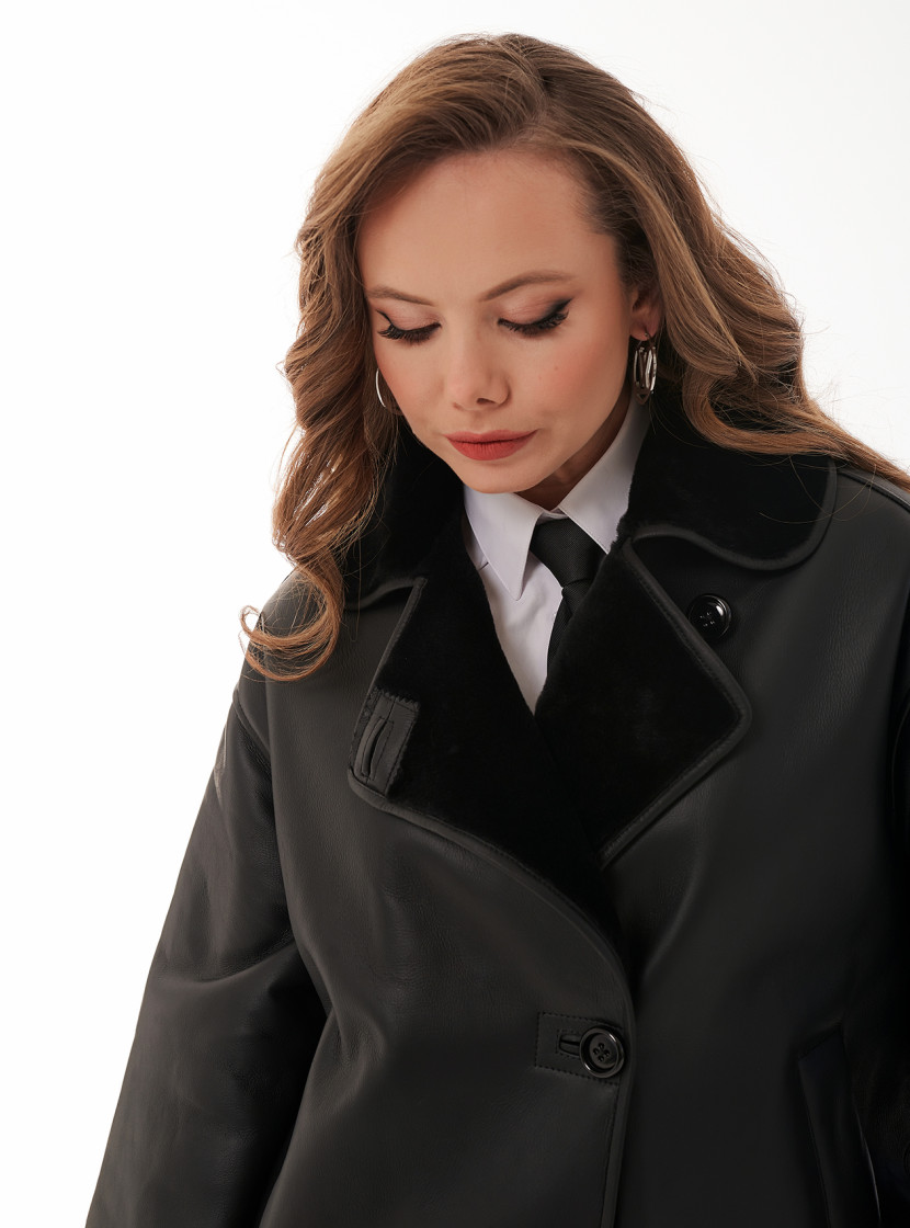 Дубленка «Черный бархат» из натуральной овчины