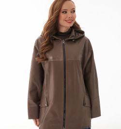 Кожаная куртка с капюшоном большие размеры