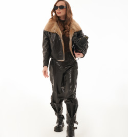 Кожаные брюки на резинке