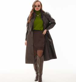 Коричневый плащ из натуральной кожи