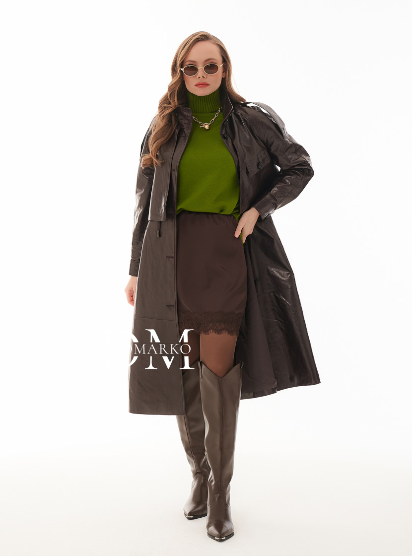 Коричневый плащ из натуральной кожи