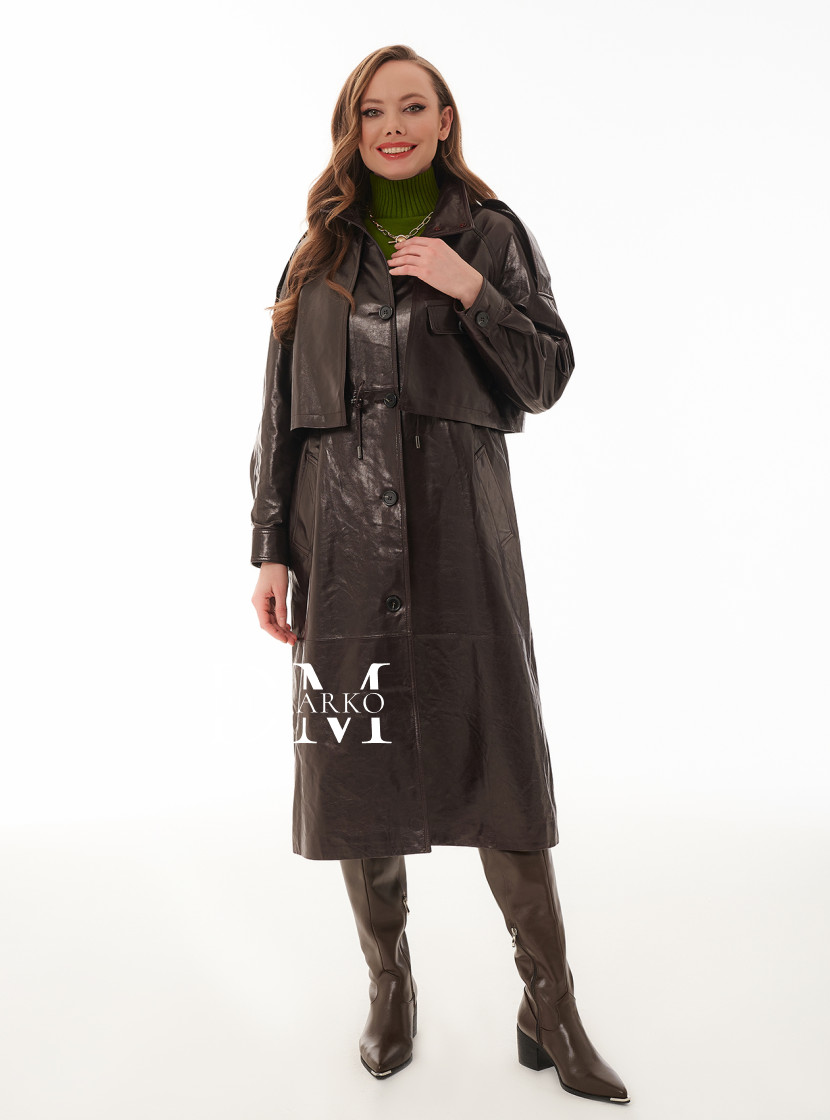 Коричневый плащ из натуральной кожи