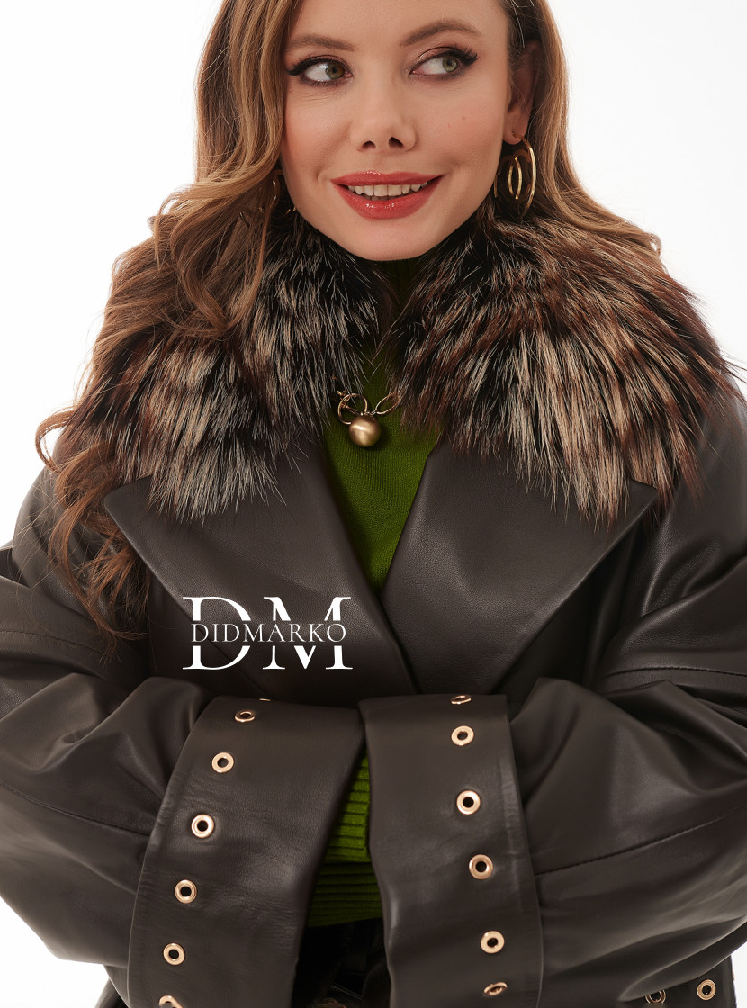 Утеплённое пальто из натуральной кожи с мехом