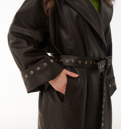 Утеплённое пальто из натуральной кожи с мехом