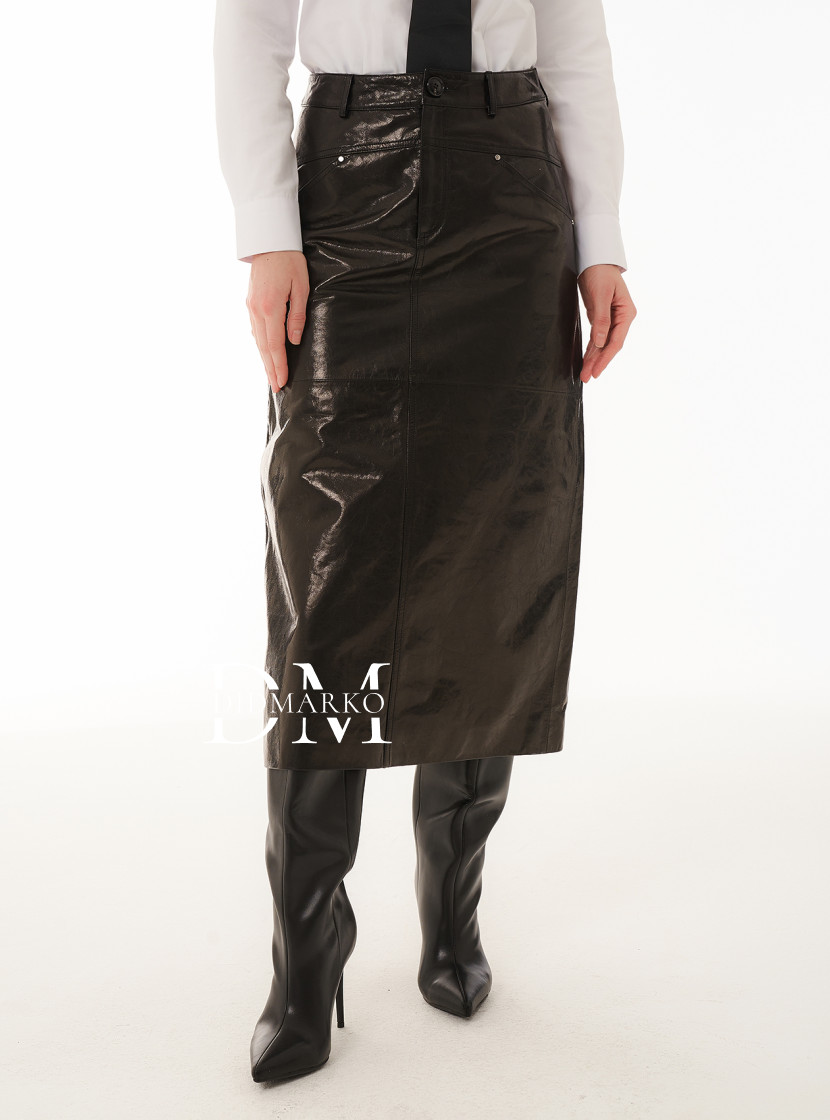 Прямая юбка из натуральной кожи