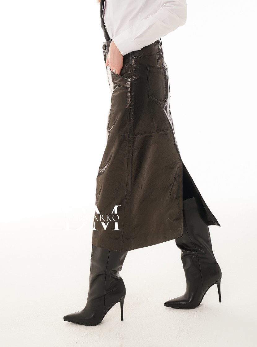 Прямая юбка из натуральной кожи