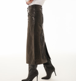 Прямая юбка из натуральной кожи