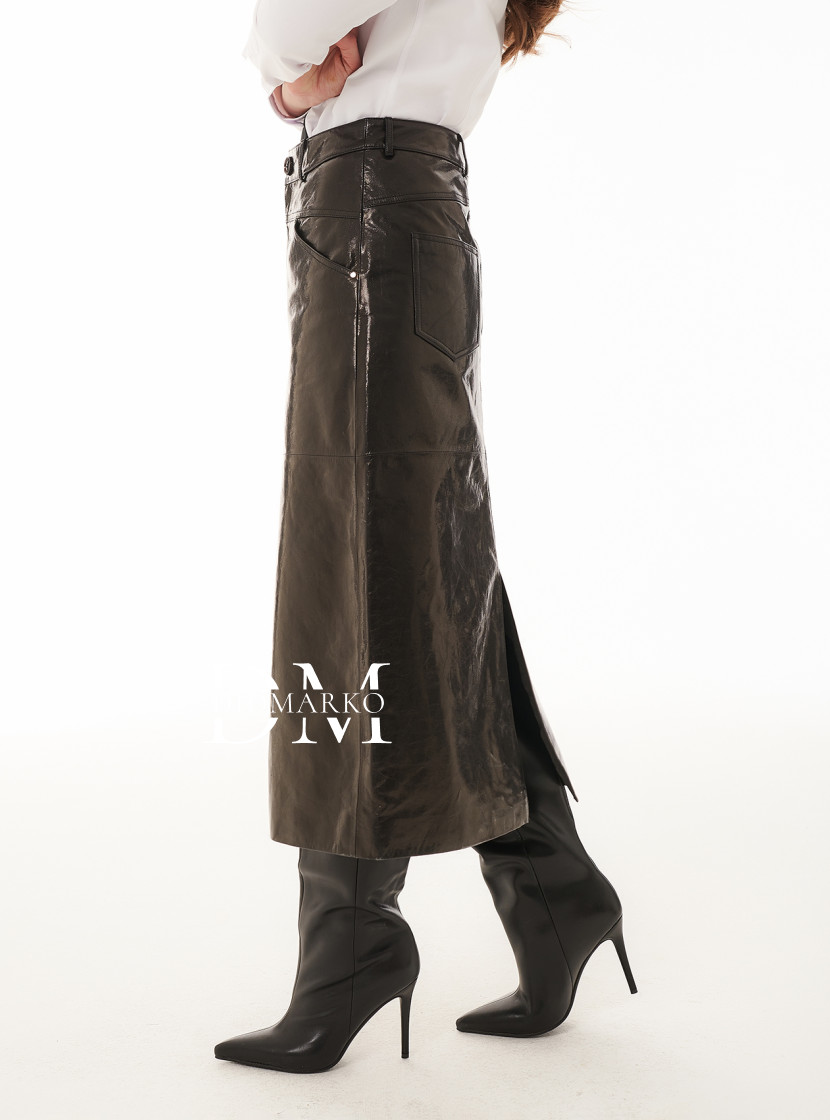 Прямая юбка из натуральной кожи