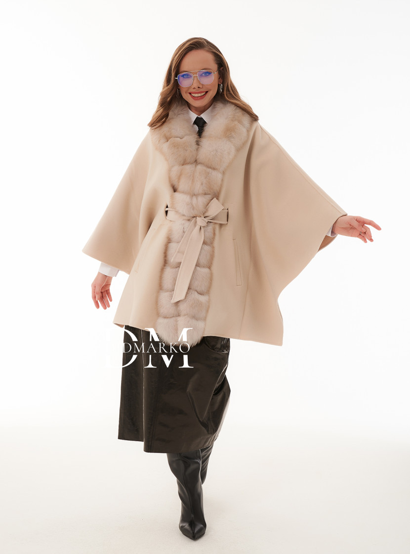 Кашемировое пончо с мехом