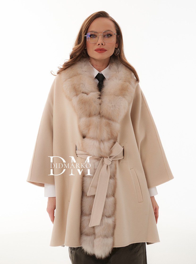 Кашемировое пончо с мехом