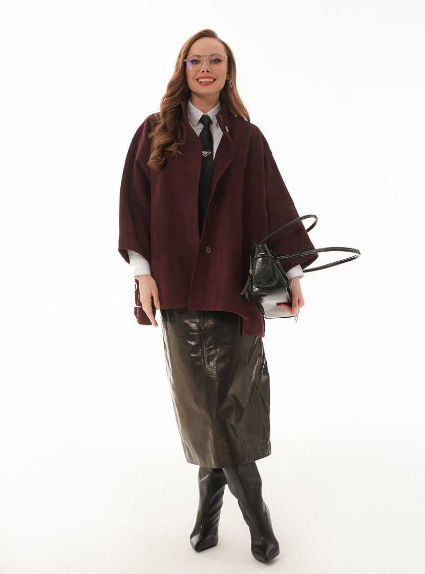 Бордовый жакет из замши большие размеры