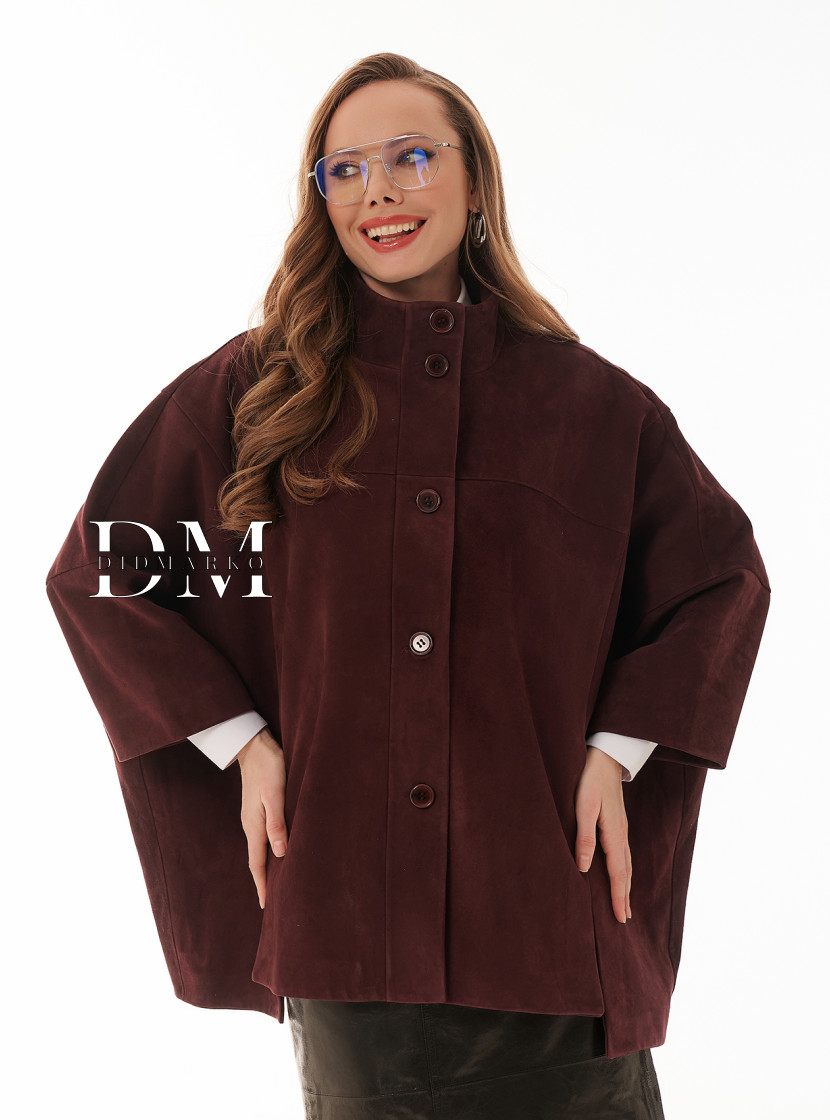 Купить в Москве и Санкт-Петербурге Бордовый жакет из замши большие размеры 