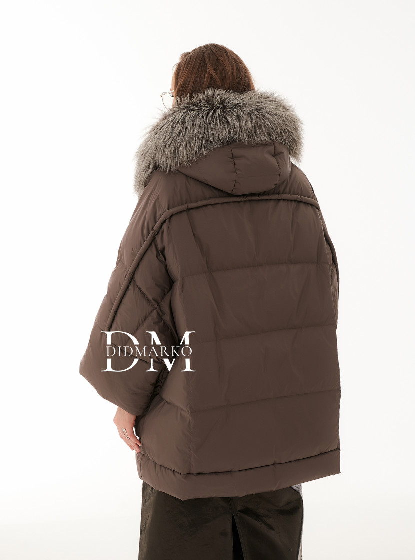 Зимний пуховик с мехом чернобурки