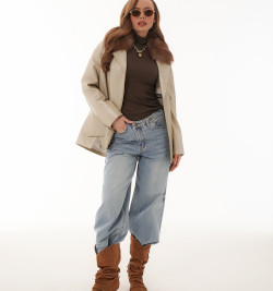 Демисезонная кожаная куртка цвета слоновой кости DONG MING