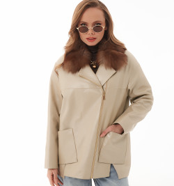 Демисезонная кожаная куртка цвета слоновой кости DONG MING