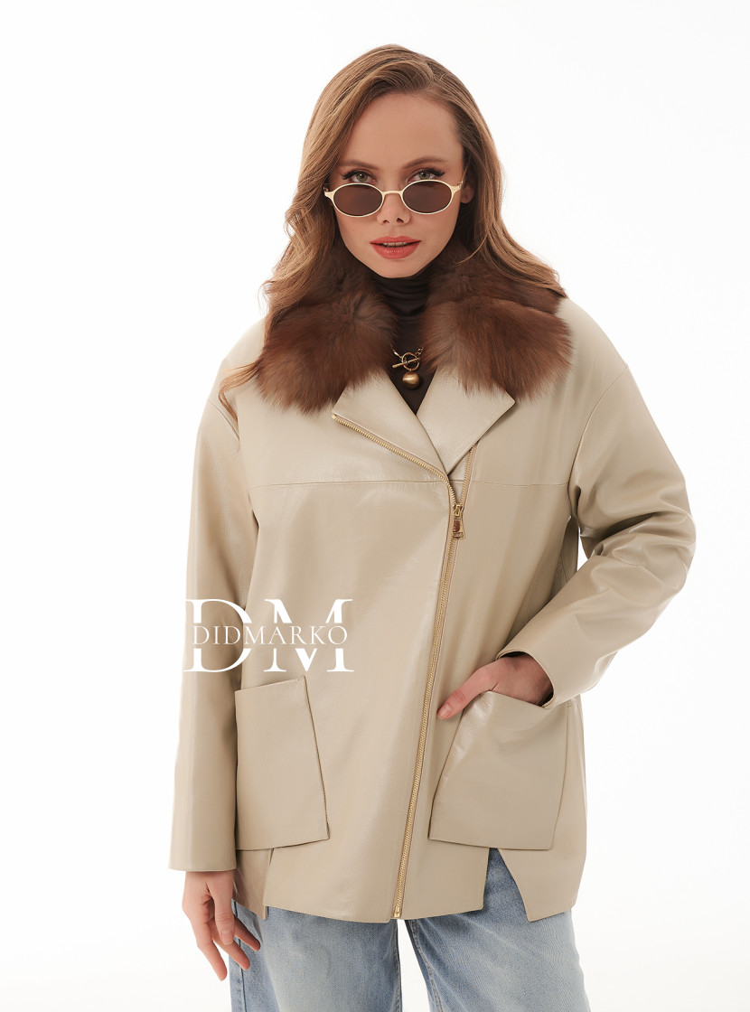 Демисезонная кожаная куртка цвета слоновой кости DONG MING
