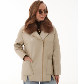 Демисезонная кожаная куртка цвета слоновой кости DONG MING