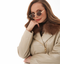 Демисезонная кожаная куртка цвета слоновой кости DONG MING