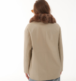 Демисезонная кожаная куртка цвета слоновой кости DONG MING