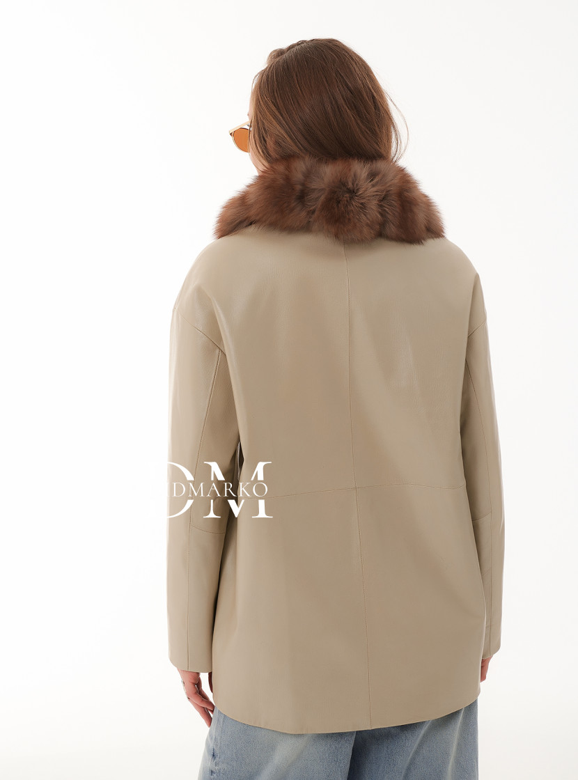 Демисезонная кожаная куртка цвета слоновой кости DONG MING