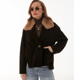 Замшевый пиджак с мехом норки