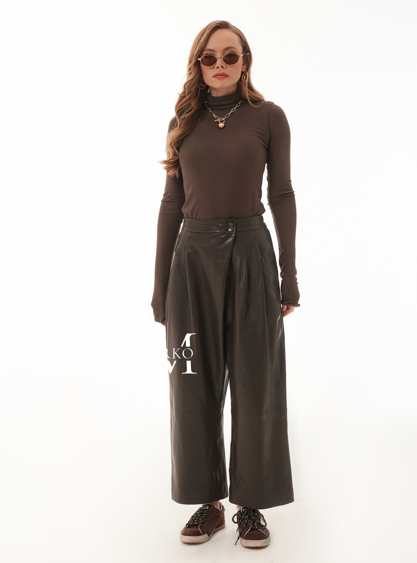 Коричневые кожаные брюки
