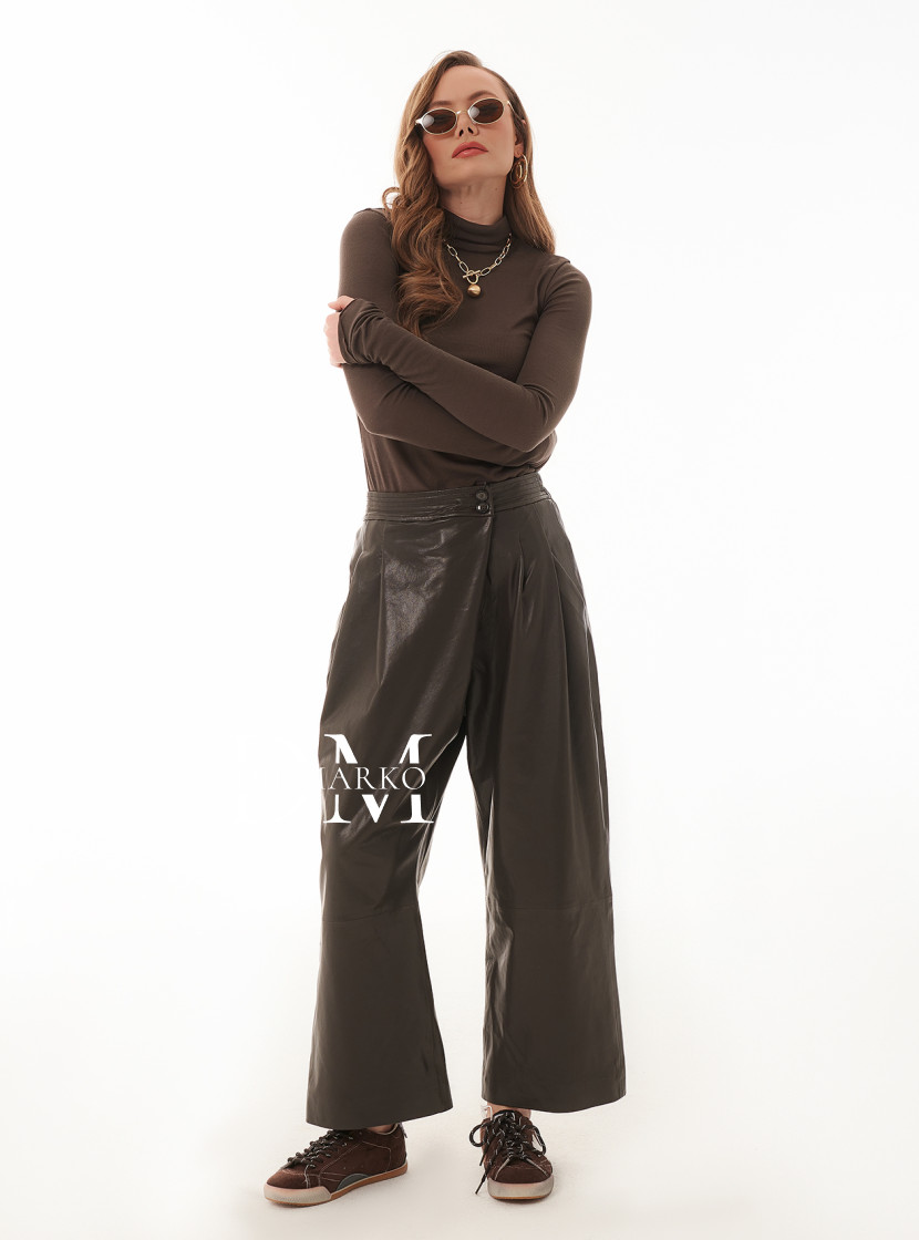 Коричневые кожаные брюки