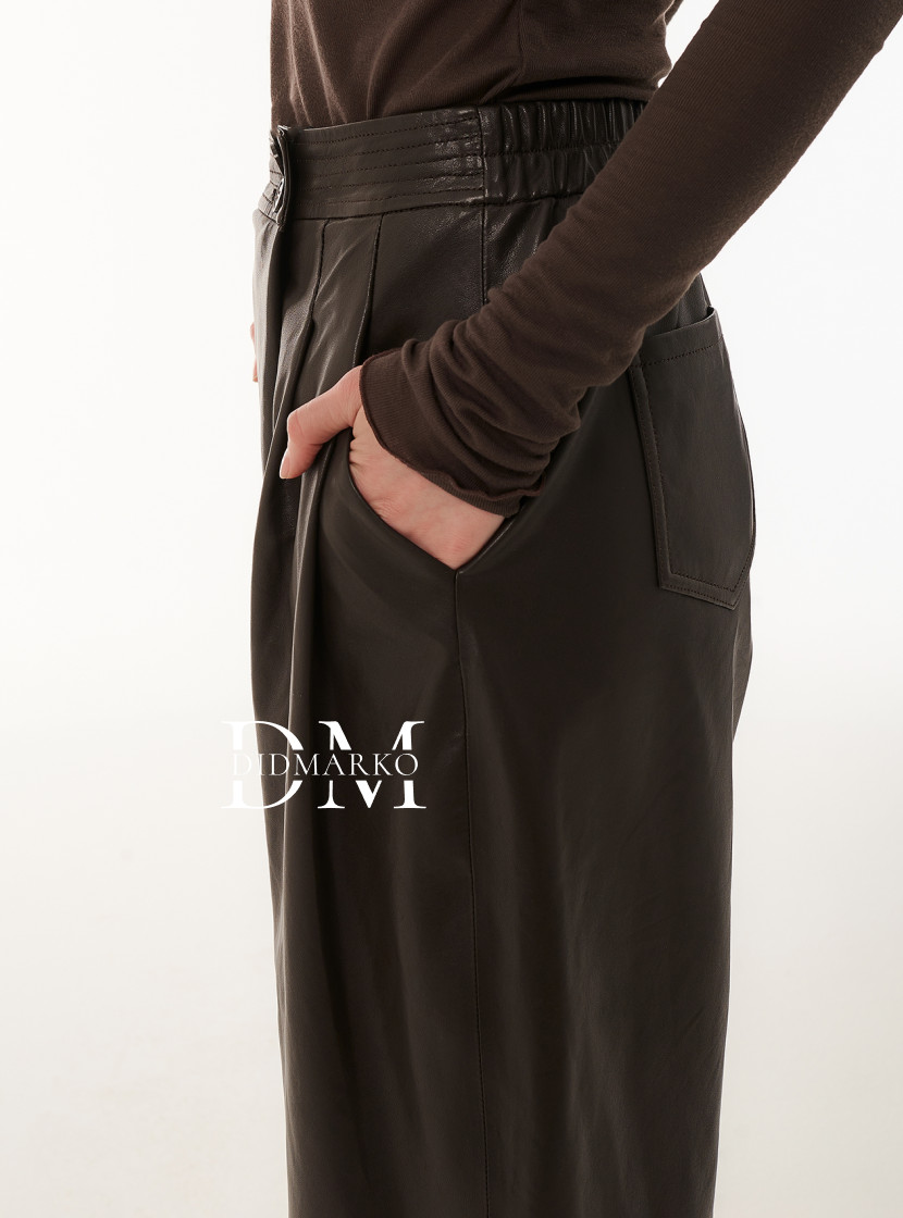 Коричневые кожаные брюки