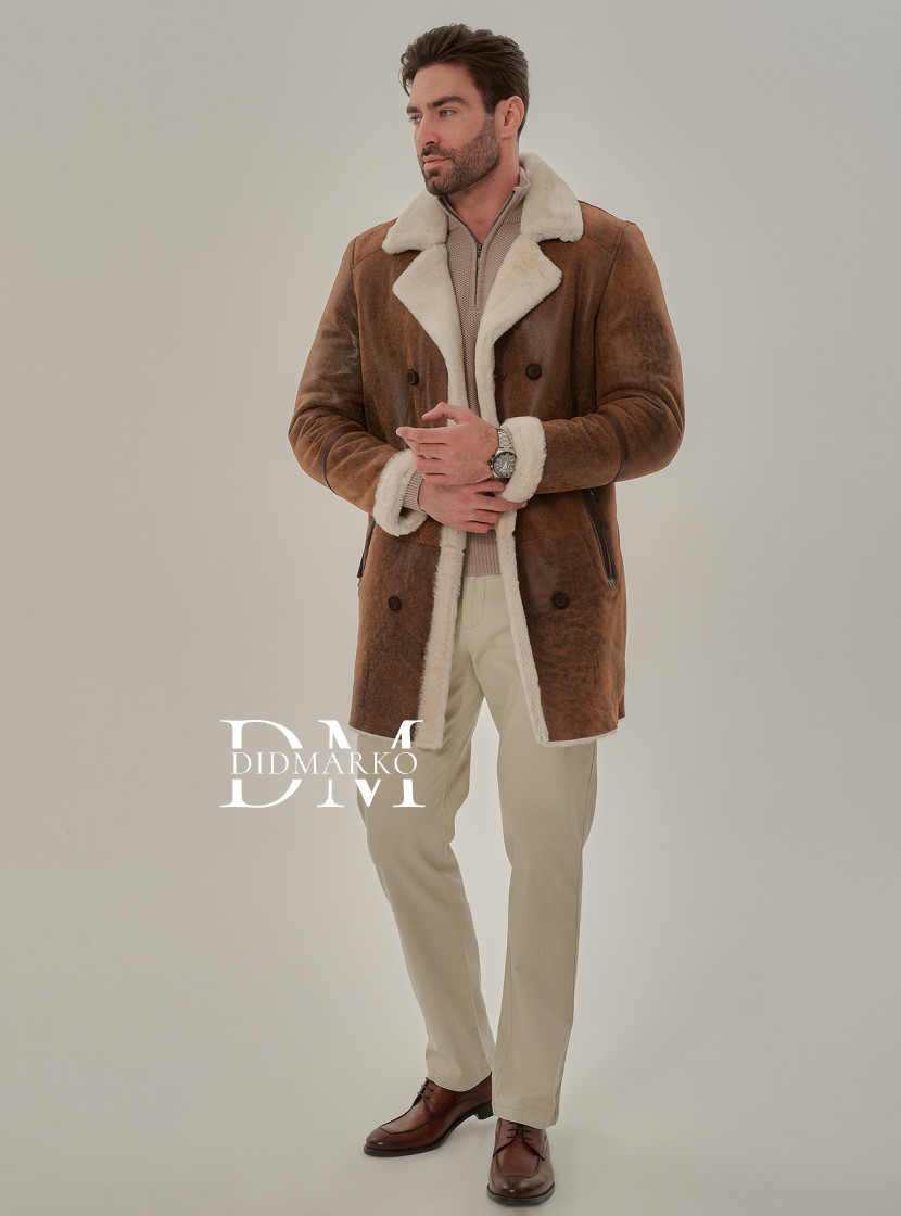 Мужской двубортный френч из натуральной овчины