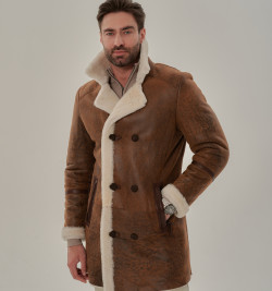 Мужской двубортный френч из натуральной овчины