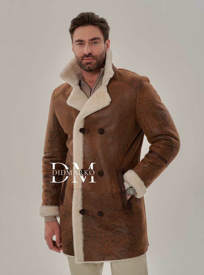 Мужской двубортный френч из натуральной овчины