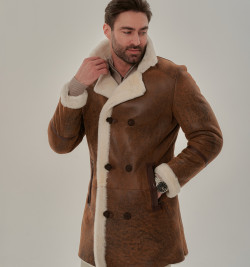 Мужской двубортный френч из натуральной овчины