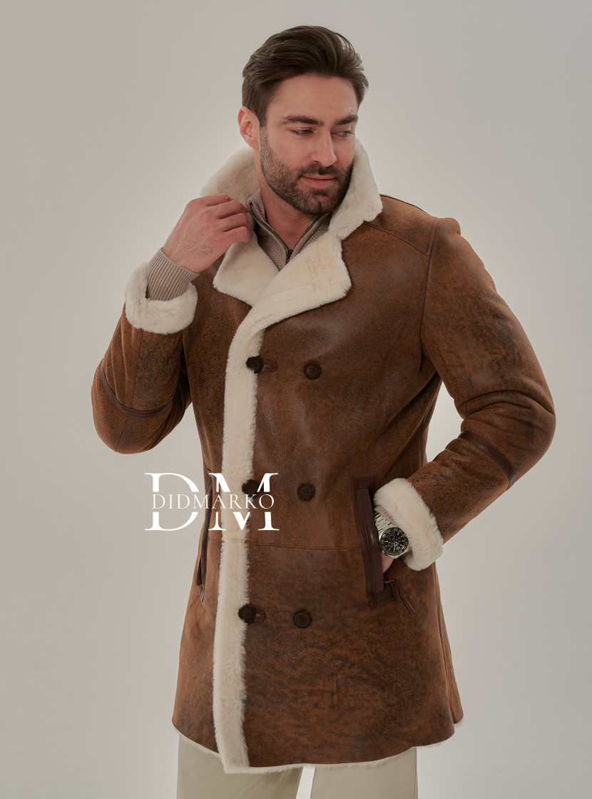 Мужской двубортный френч из натуральной овчины