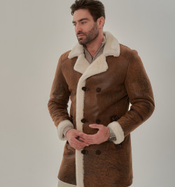 Мужской двубортный френч из натуральной овчины