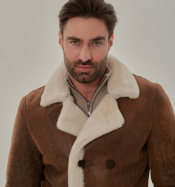 Мужской двубортный френч из натуральной овчины