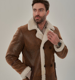 Мужской двубортный френч из натуральной овчины