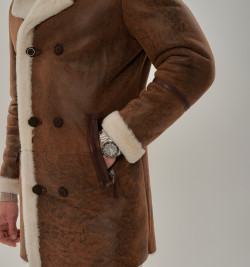 Мужской двубортный френч из натуральной овчины