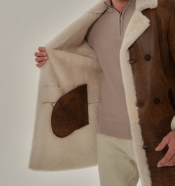 Мужской двубортный френч из натуральной овчины