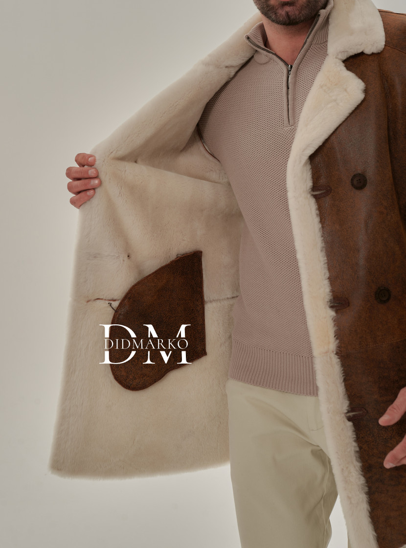 Мужской двубортный френч из натуральной овчины