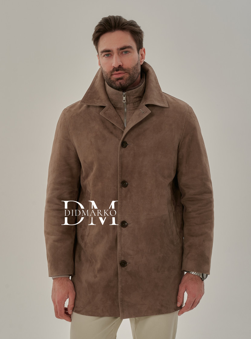 Демисезонный тренч из замши со съемной манишкой