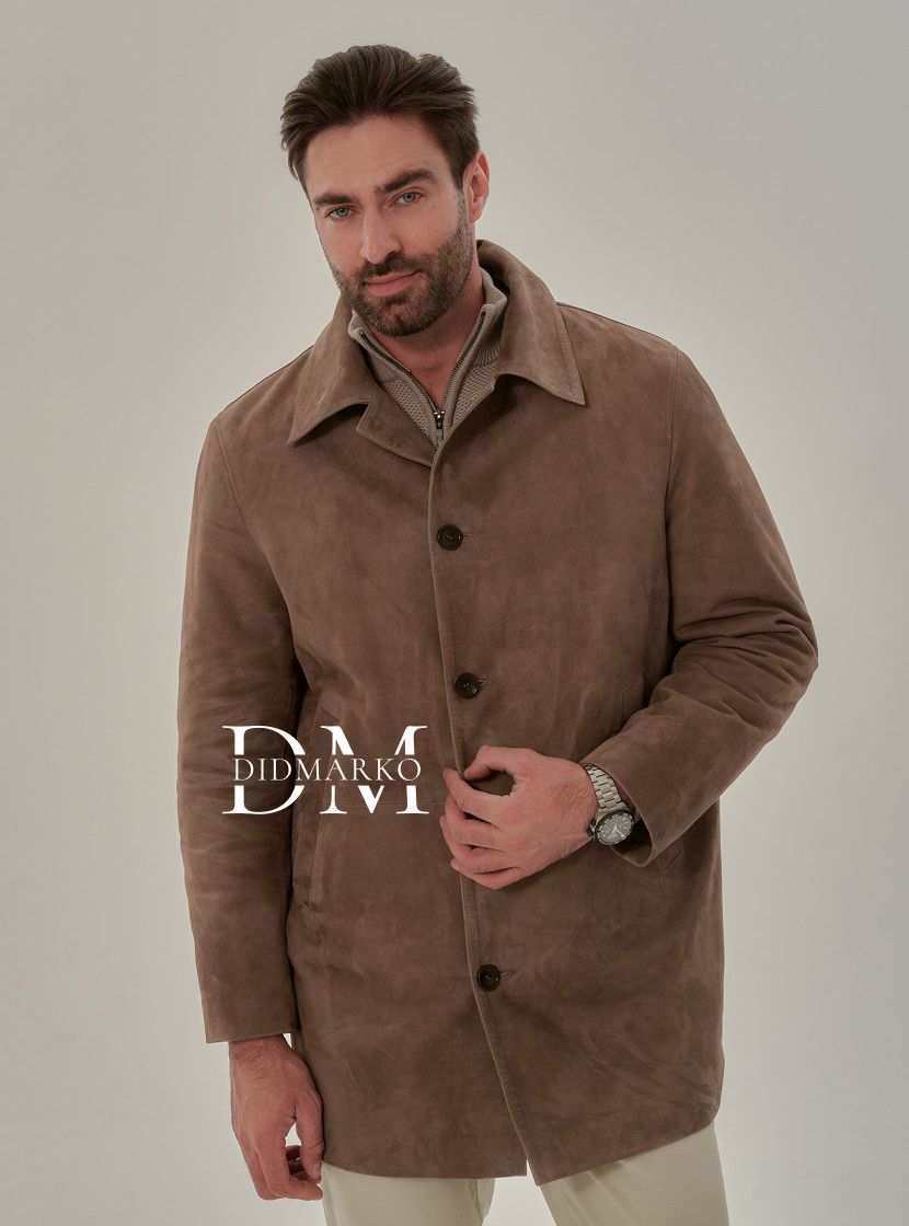 Демисезонный тренч из замши со съемной манишкой