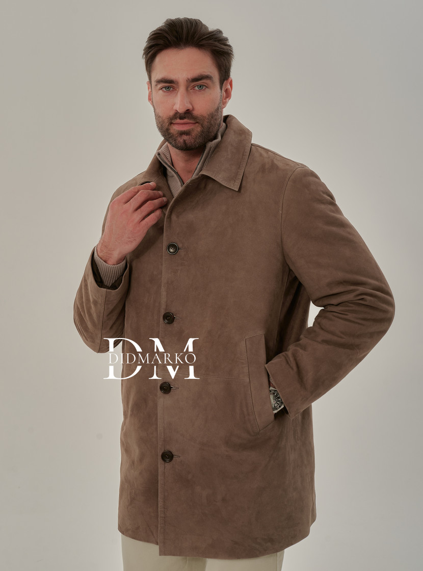 Демисезонный тренч из замши со съемной манишкой